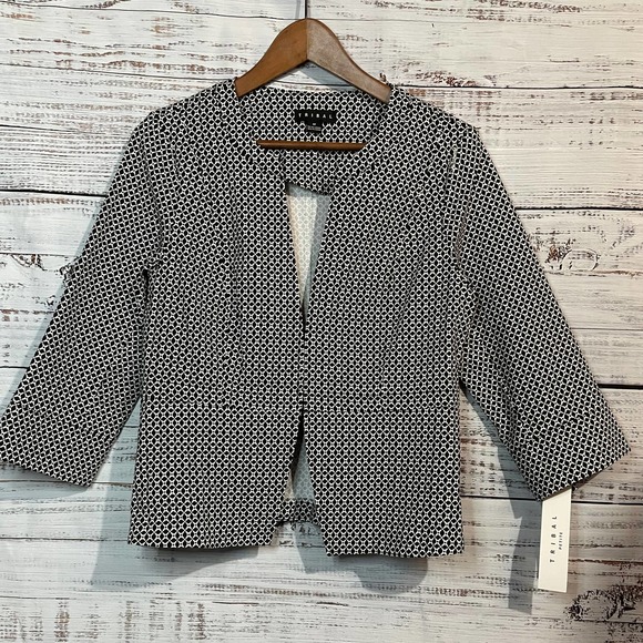 Tribal Jackets & Blazers - TRIBAL Black White Blazer Jacket Geometric Tribal Pattern Size 8P NWT